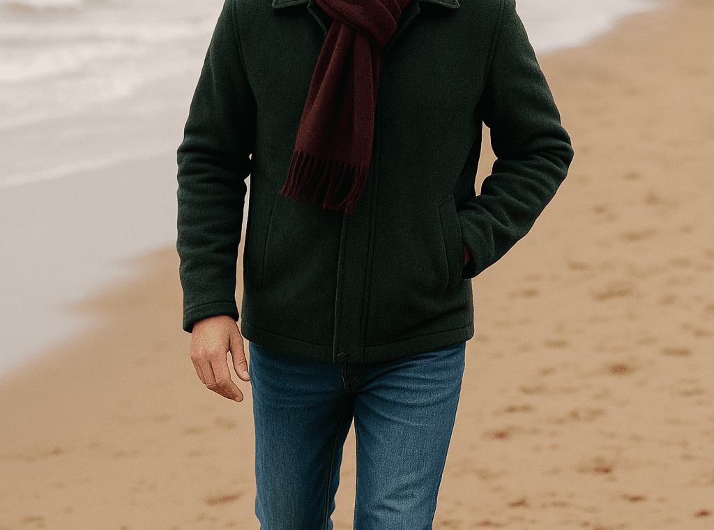 Winter wear man wool coat , scarf and beanie