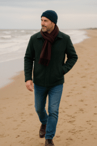 Winter wear man wool coat , scarf and beanie